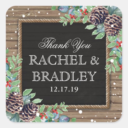 Sticker Carré Pays rustique Noël Mariage d'hiver Favoriser (Devant)