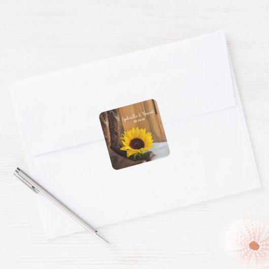 Sticker Carré Pays Tournesol Ouest Mariage Enveloppe Phoques (Enveloppe)