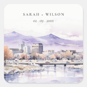 Sticker Carré Paysage aquarelle de mariage à Boise, Idaho