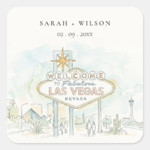 Sticker Carré Paysage aquarelle de mariage à Las Vegas Nevada