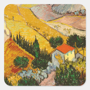 Sticker Carré Paysage avec Maison et PloughmaVincent van Gogh