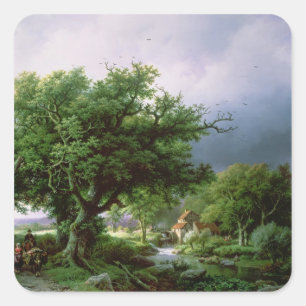 Sticker Carré Paysage avec moulin