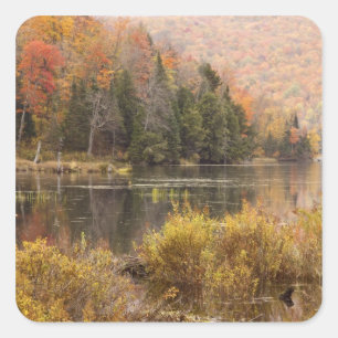 Sticker Carré Paysage d'automne avec lac, Vermont, USA 3