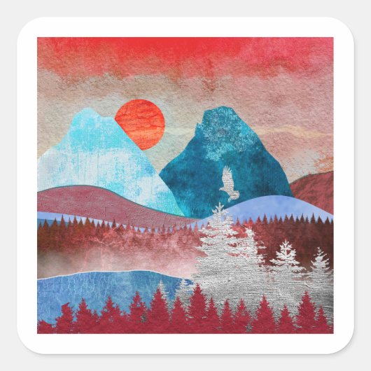 Sticker Carré Paysage de l'aigle d'argent (Devant)