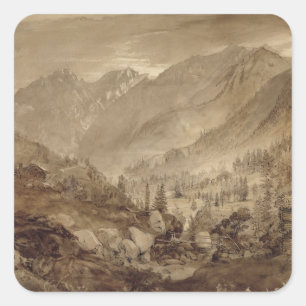 Sticker Carré Paysage de montagne, Macugnaga, 1845 (stylo et