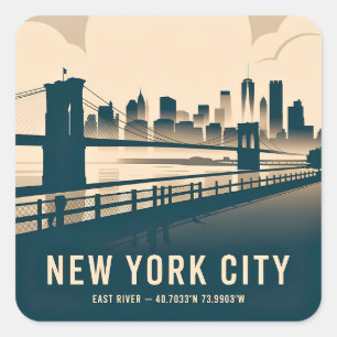 Sticker Carré Paysage de New York City Minimaliste Art Vintage R