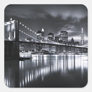 Sticker Carré Paysage de New York Pont de Brooklyn Monochrome Nu