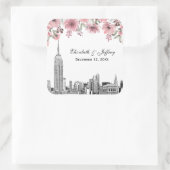 Sticker Carré Paysage de NYC ESB Gravure Fleur Rose Aquarelle  (Sac)