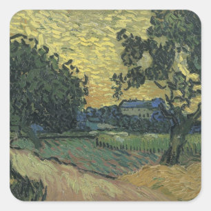 Sticker Carré Paysage de Van Gogh au crépuscule