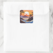 Sticker Carré Paysage du coucher du soleil japonais (Sac)