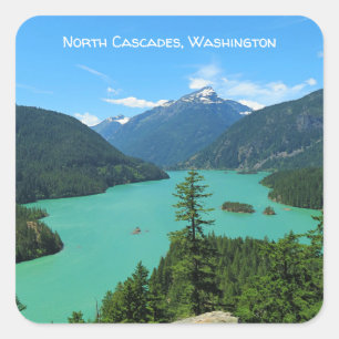 Sticker Carré Paysage du lac Mountain dans North Cascades Washin