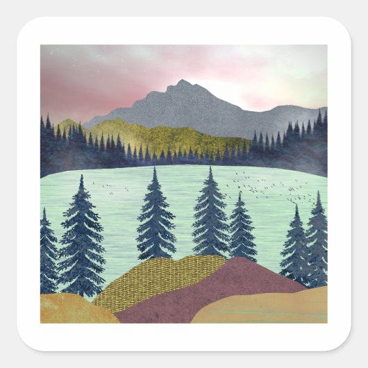 Sticker Carré Paysage du lac Red Sky (Devant)