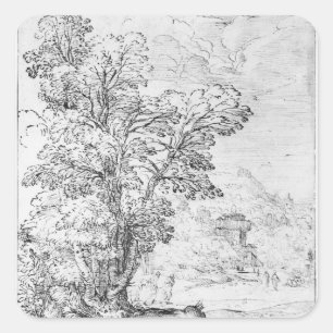 Sticker Carré Paysage en bois