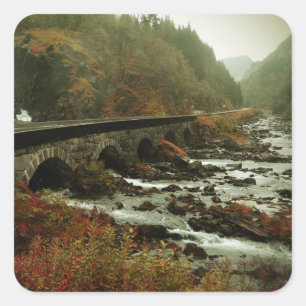 Sticker Carré Paysage forestier et fluvial d'automne