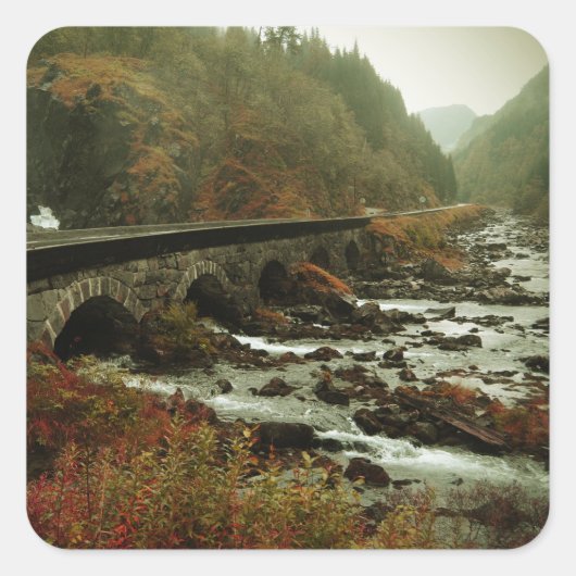 Sticker Carré Paysage forestier et fluvial d'automne (Devant)