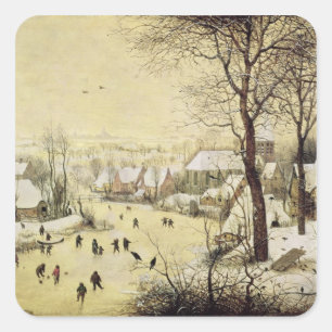 Sticker Carré Paysage hivernal avec patineurs