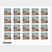 Sticker Carré Paysage Montagnard Floral Surréaliste Avec Nuages (Feuille)