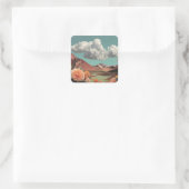 Sticker Carré Paysage Montagnard Floral Surréaliste Avec Nuages (Sac)