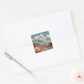 Sticker Carré Paysage Montagnard Floral Surréaliste Avec Nuages (Enveloppe)