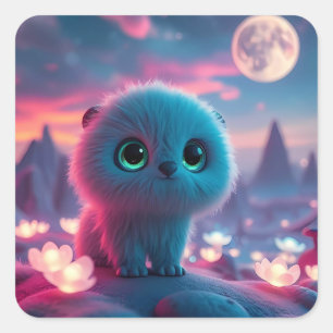 Sticker Carré Paysage nocturne féerique de kitten cosmique rêveu