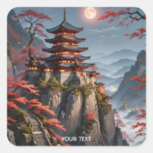 Sticker Carré Paysage nocturne japonais mignon Imaginaire