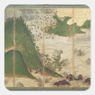 Sticker Carré Paysage printanier avec soleil