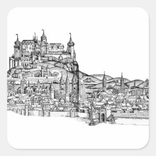 Sticker Carré Paysage urbain de Würzburg en Bavière, art linéair