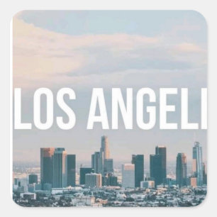 Sticker Carré Paysage urbain rétro de Los Angeles, esthétique de