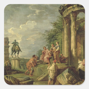 Sticker Carré Paysans au milieu des ruines romaines, 1743 (huile