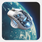 Sticker Carré PC Mouse-Spacecraft : Cliquez sur Earth Orbit. (Devant)