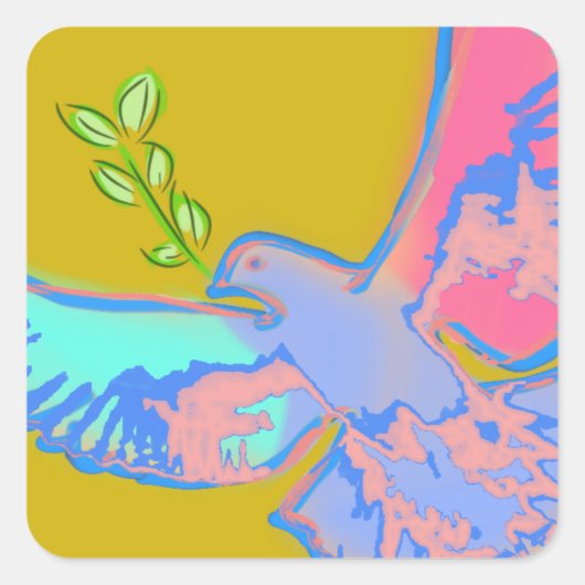 Sticker Carré Peace colombe Pop art en jaune ocre (Devant)
