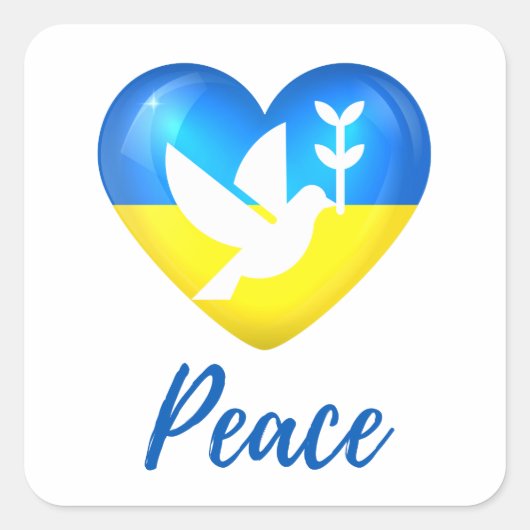 Sticker Carré Peace Dove Ukraine - Coeur du drapeau (Devant)