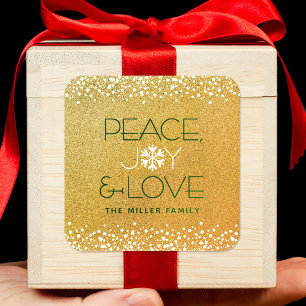 Sticker Carré Peace Jove Love Snowflake Typographie Gold Holiday