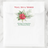Sticker Carré Peace Joy & Wonder Red Poinsettia Christmas (Sac)