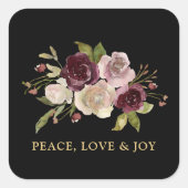 Sticker Carré Peace Love and Joy Winter Bouquet Black Holiday (Devant)