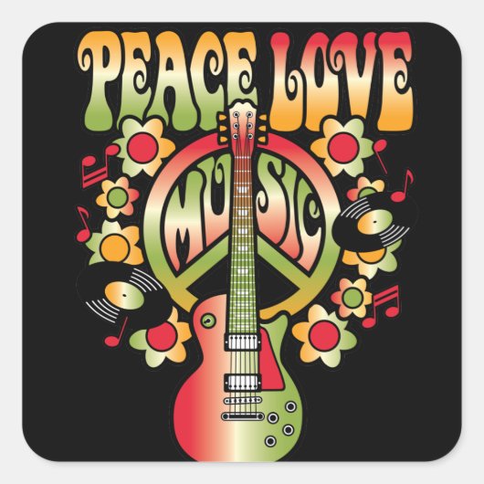 Sticker Carré Peace Love and Music (Devant)
