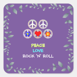 Sticker Carré Peace, Love and Rock 'n' Roll