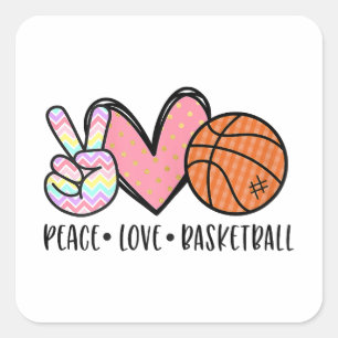 Sticker Carré Peace Love Basketball Coeur pour les Ados entre