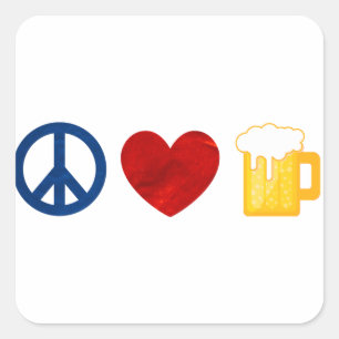 Sticker Carré Peace Love Beer