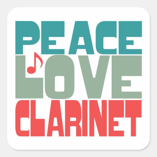 Sticker Carré Peace Love Clarinet (Devant)