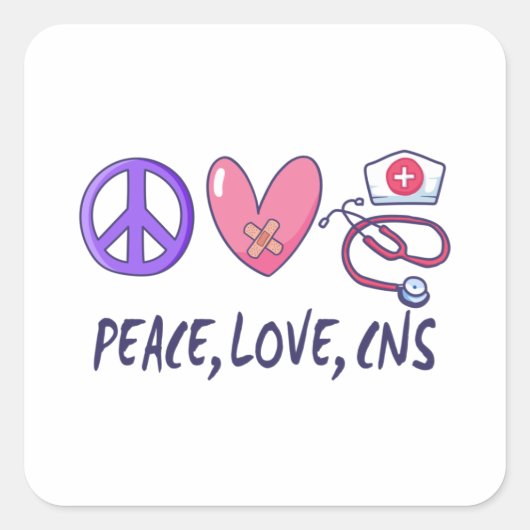 Sticker Carré Peace Love CNS Nurse (Devant)