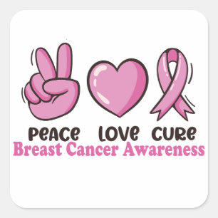 Sticker Carré Peace Love Cure Cancer du sein Sensibilisation Fem
