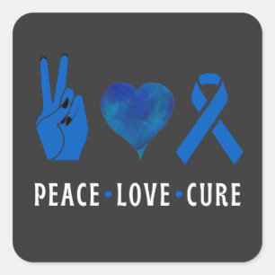 Sticker Carré Peace Love Cure, Colon Cancer Awareness T T