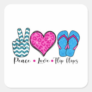 Sticker Carré Peace Love Flip Flops Cool T Shirt