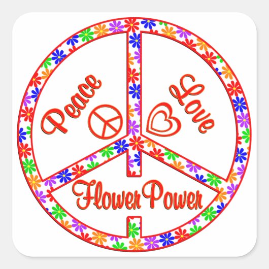 Sticker Carré Peace Love Flower Power (Devant)