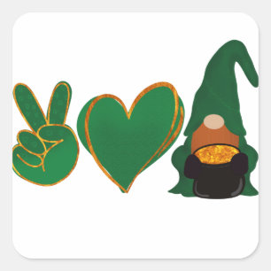 Sticker Carré Peace Love Gnome Sublimation de la Saint Patrick