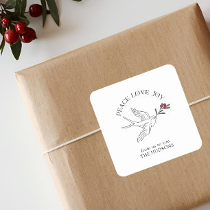 Sticker Carré Peace Love Joie Noël Oiseau de neige