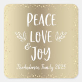 Sticker Carré Peace Love Joy Chic Moderne Typographie Or Holiday (Devant)