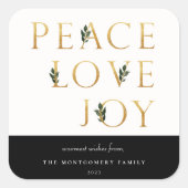 Sticker Carré Peace Love Joy Golden Botanical Holiday (Devant)