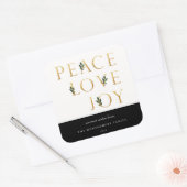 Sticker Carré Peace Love Joy Golden Botanical Holiday (Enveloppe)
